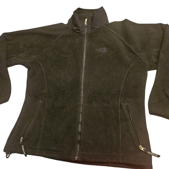 The North Face Fleece Jacket Womens XL Black Full Zip Pockets Logo Stand Collar - Picture 1 of 7